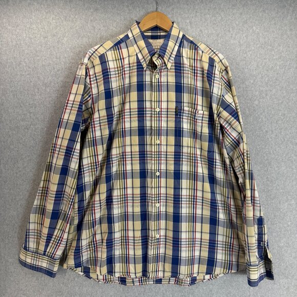 Beretta Mens Collared‎ Button-Up Shirt Plaid Long Sleeve Blue Cream Size US XL - Picture 1 of 12